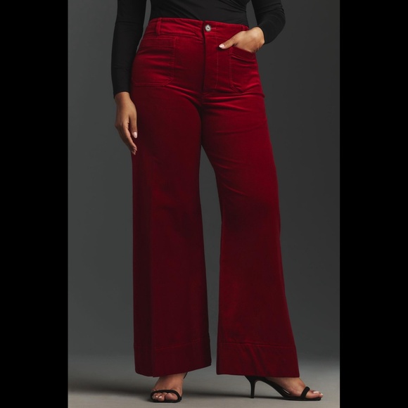 Anthropologie The Colette Cropped Wide-Leg Velvet Pants by Maeve